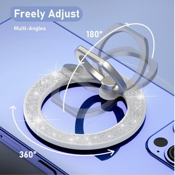MagSafe Phone grip Holder Kickstand Phone Grip Finger Ring Grip White Glitter - Picture 6 of 7